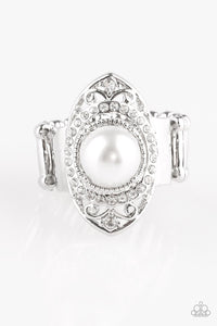 Pearl Posh White Pearl Ornate Silver Ring